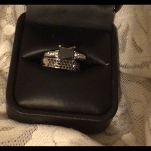 14k white gold & black diamond  wedding set